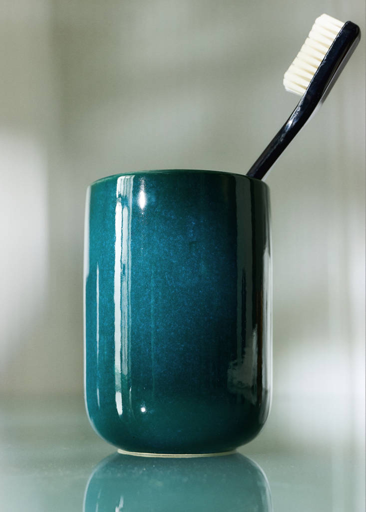 Stoneware toothbrush holder — Petrol Blue