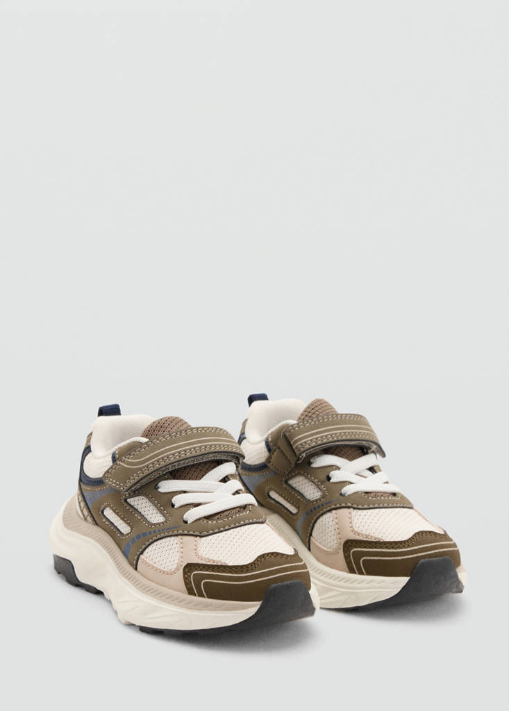 Velcro fastening mixed sneakers — Khaki