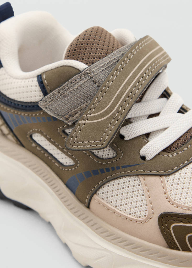Velcro fastening mixed sneakers — Khaki