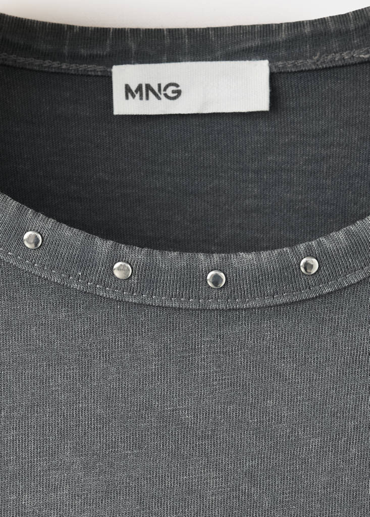 Studded T-shirt with print detail — Charcoal