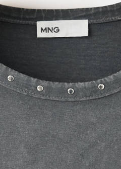 Studded T-shirt with print detail — Charcoal 3