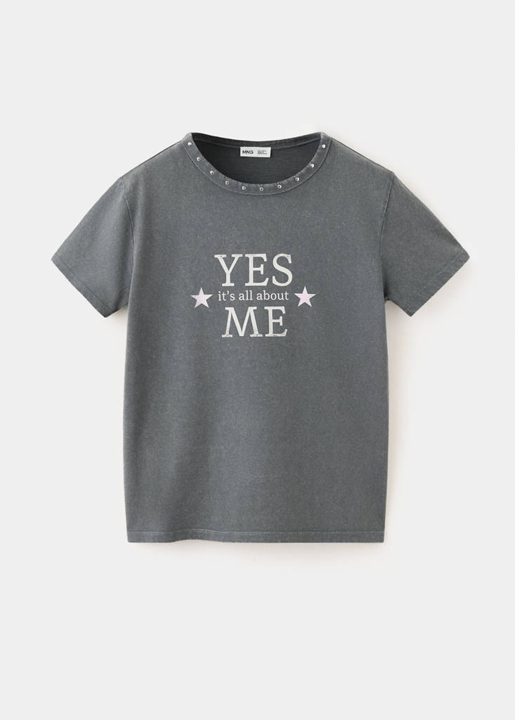 Studded T-shirt with print detail — Charcoal