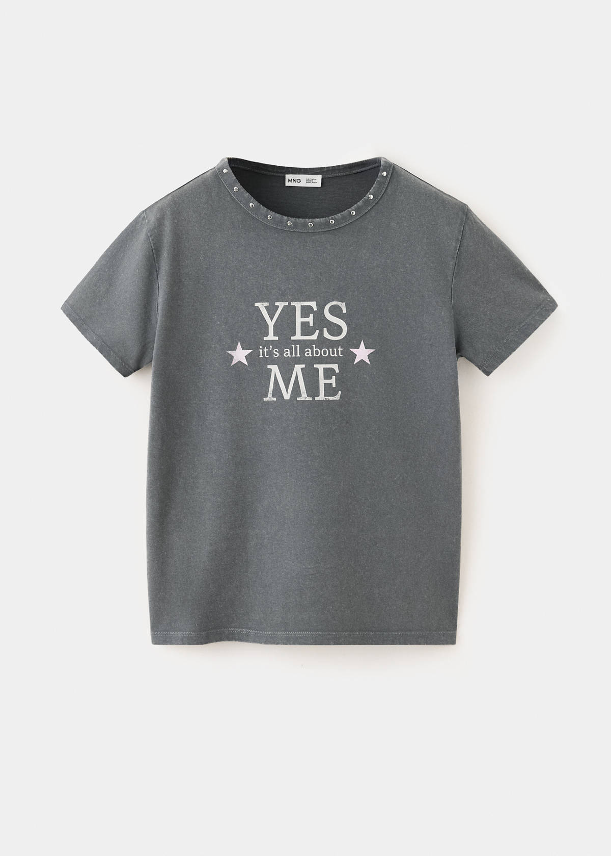 Studded T-shirt with print detail — Charcoal