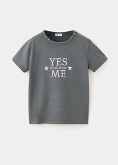 Studded T-shirt with print detail — Charcoal 2