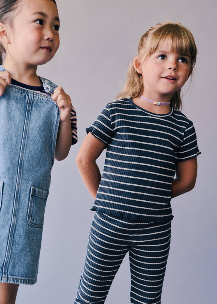 Striped rib T-shirt — Navy
