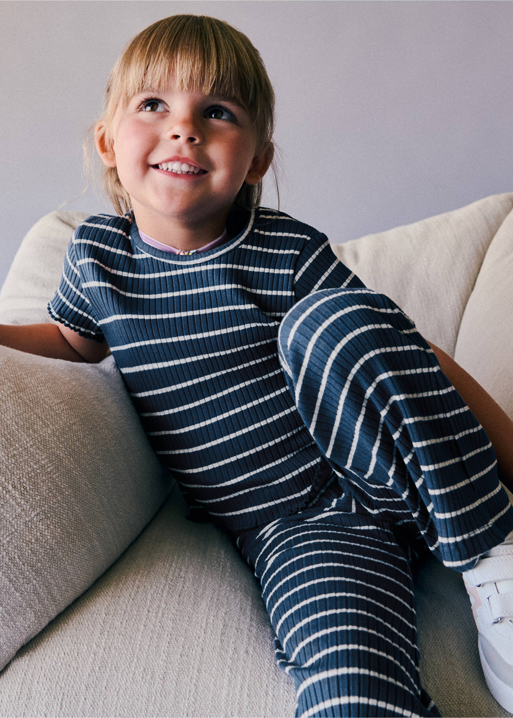 Striped rib T-shirt - Medium plane, Navy. Ref: 37033884-00.