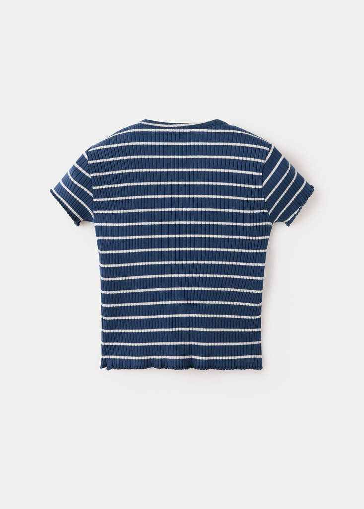 Striped rib T-shirt — Navy