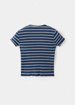 Striped rib T-shirt — Navy 5