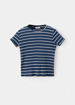 Striped rib T-shirt — Navy 3