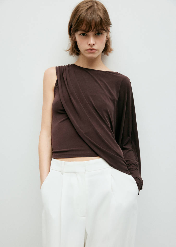 Ruffled asymmetrical blouse — Brown