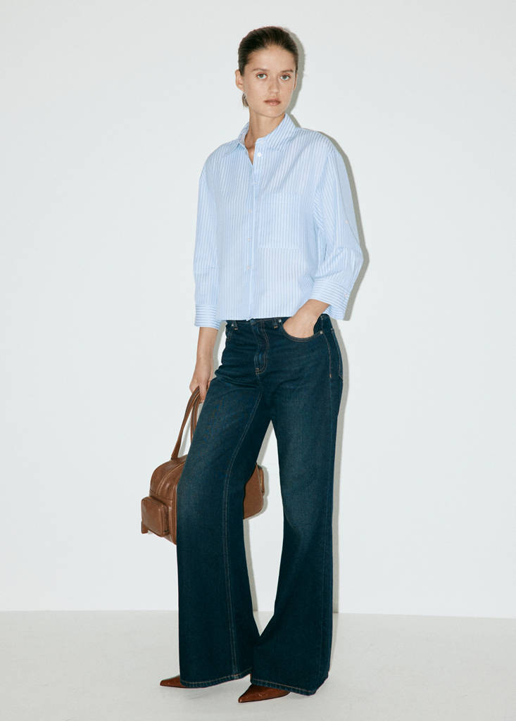 Striped straight shirt — Sky Blue