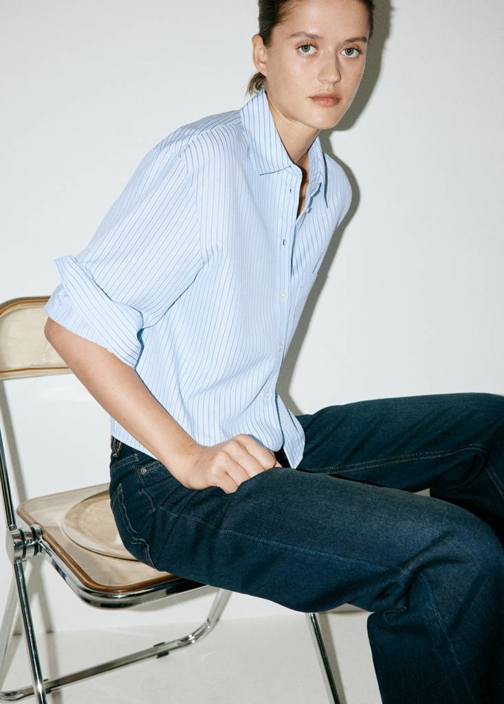Striped straight shirt — Sky Blue