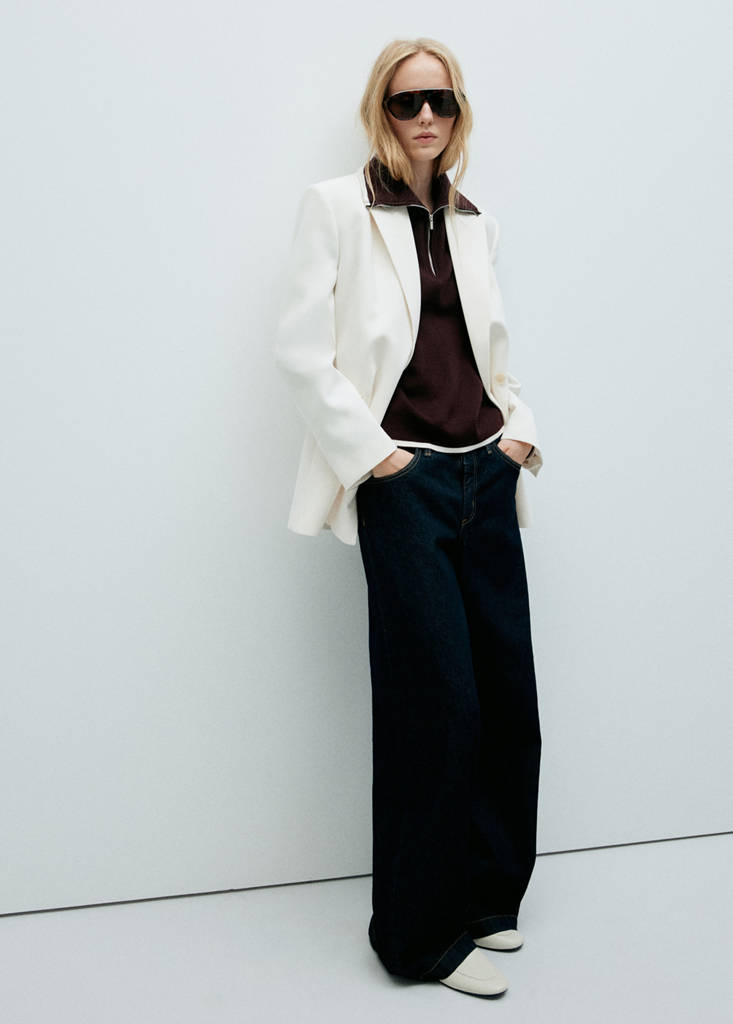 Polo neck jumper with contrasting stripe — Chocolate