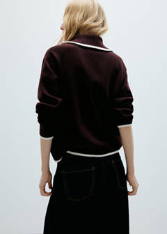 Polo neck jumper with contrasting stripe — Chocolate 3