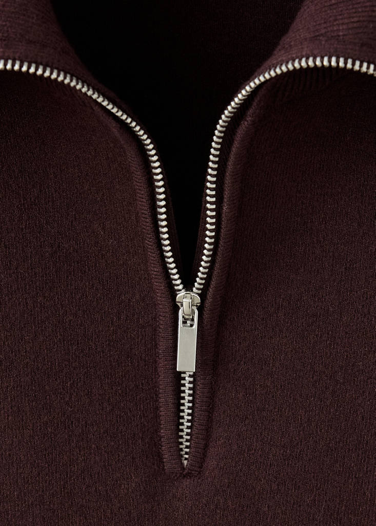 Polo neck jumper with contrasting stripe — Chocolate