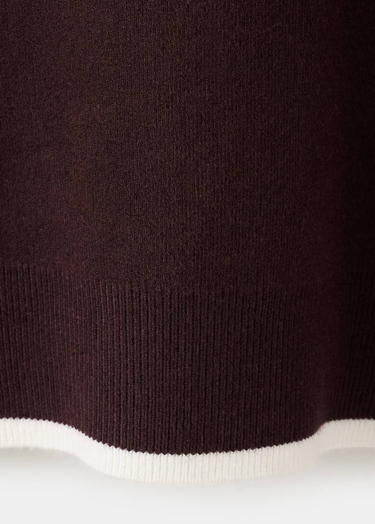 Polo neck jumper with contrasting stripe — Chocolate