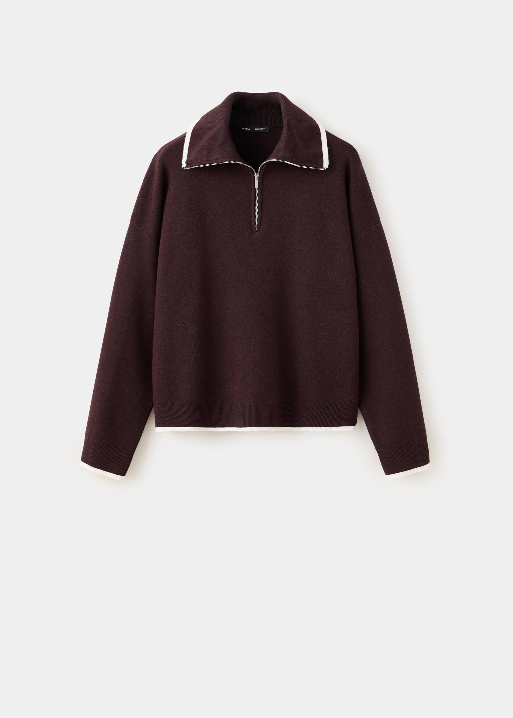Polo neck jumper with contrasting stripe - Article without model, Chocolate. Ref: 37034070-00.