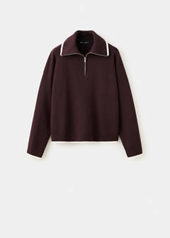 Polo neck jumper with contrasting stripe — Chocolate 8