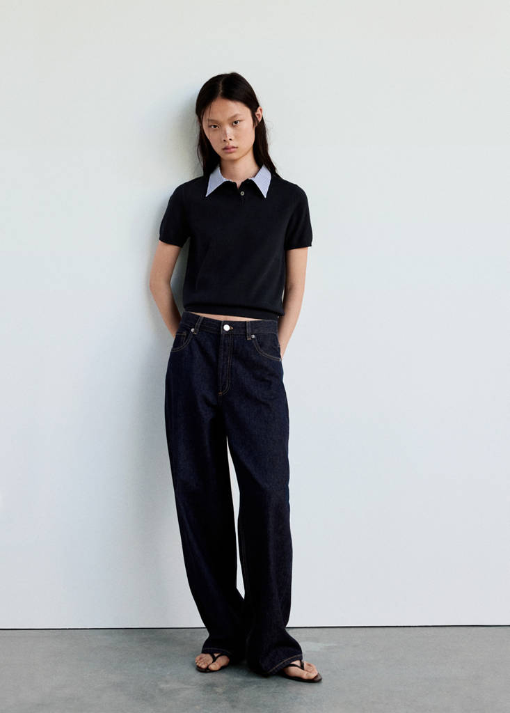 Striped polo neck sweater — Dark Navy