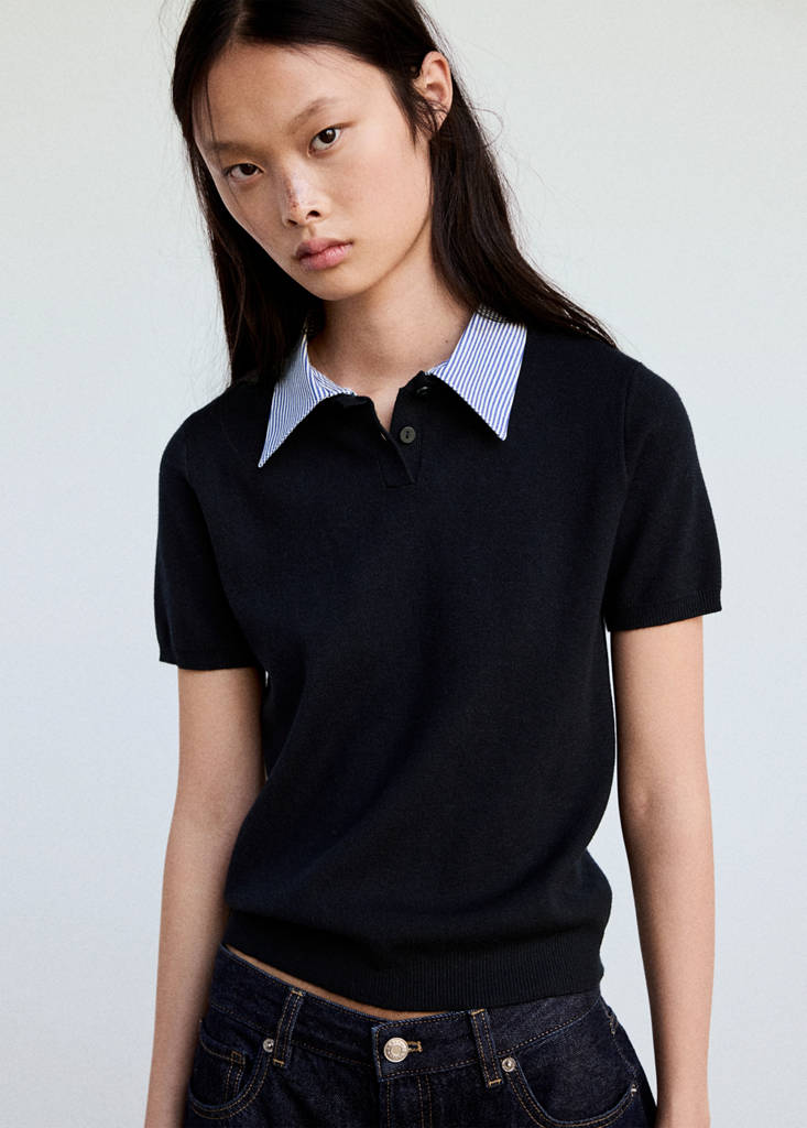 Striped polo neck sweater — Dark Navy