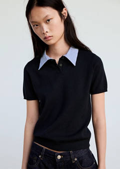 Striped polo neck sweater — Dark Navy 1