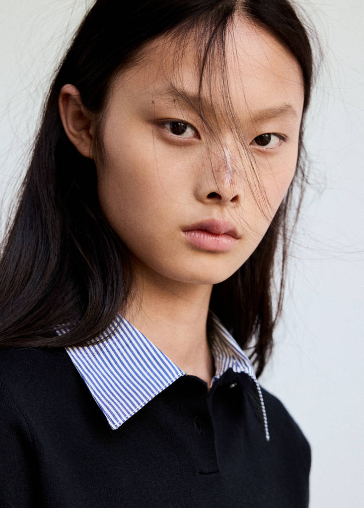 Striped polo neck sweater — Dark Navy