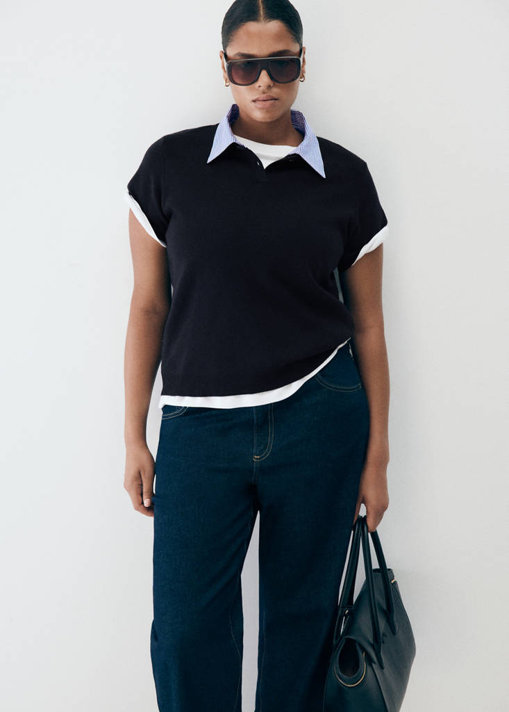 Striped polo neck sweater — Dark Navy