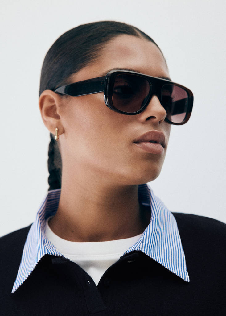 Striped polo neck sweater — Dark Navy