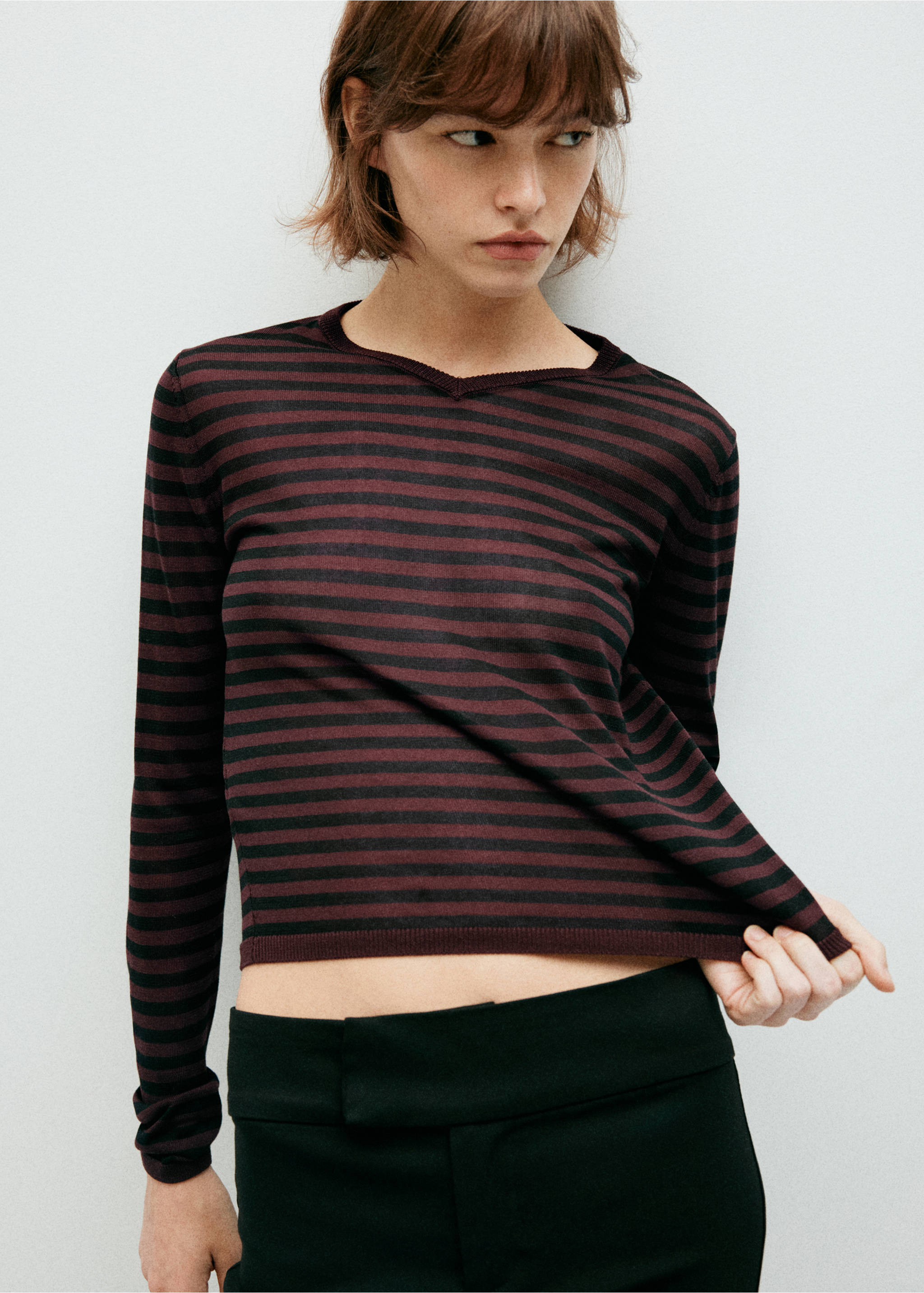 Jersey lyocell rayas - Plano medio, Vino. Ref: 37034072-00.