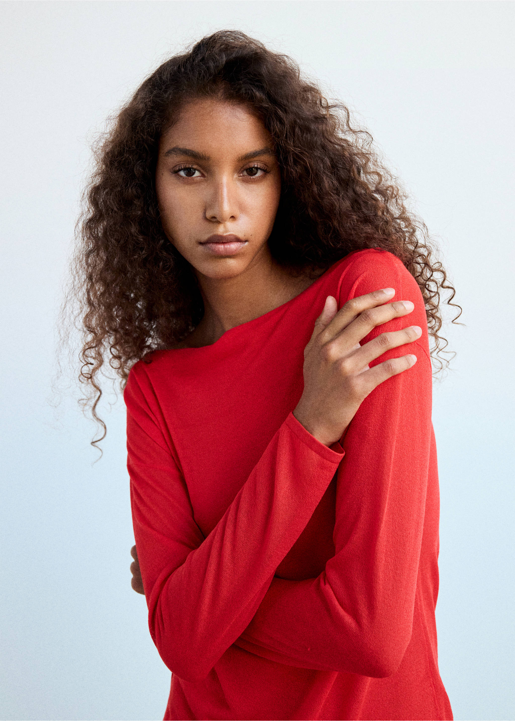 Fine knit bow jumper - Details of the article 1, Red. Ref: 37034073-00.