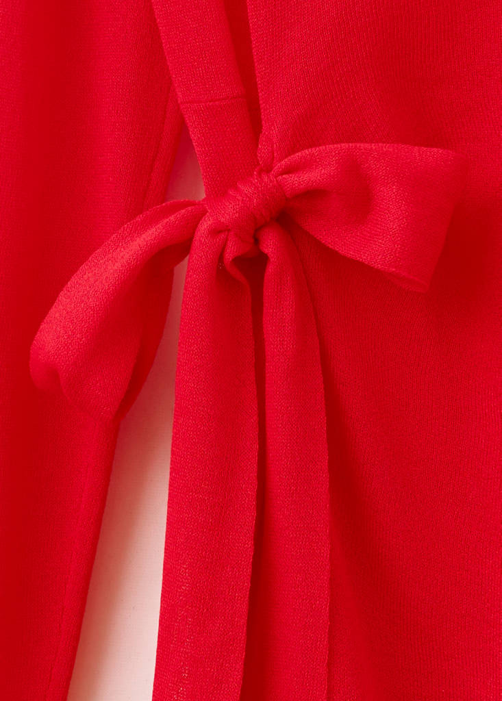 Fine knit bow jumper — Red
