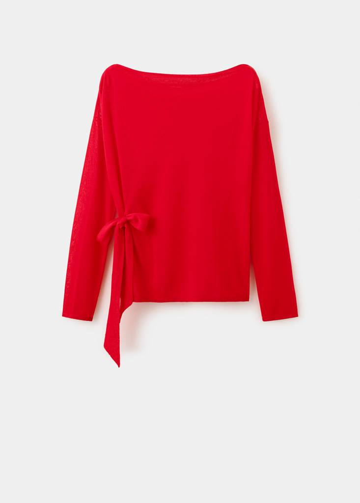 Fine knit bow jumper — Red