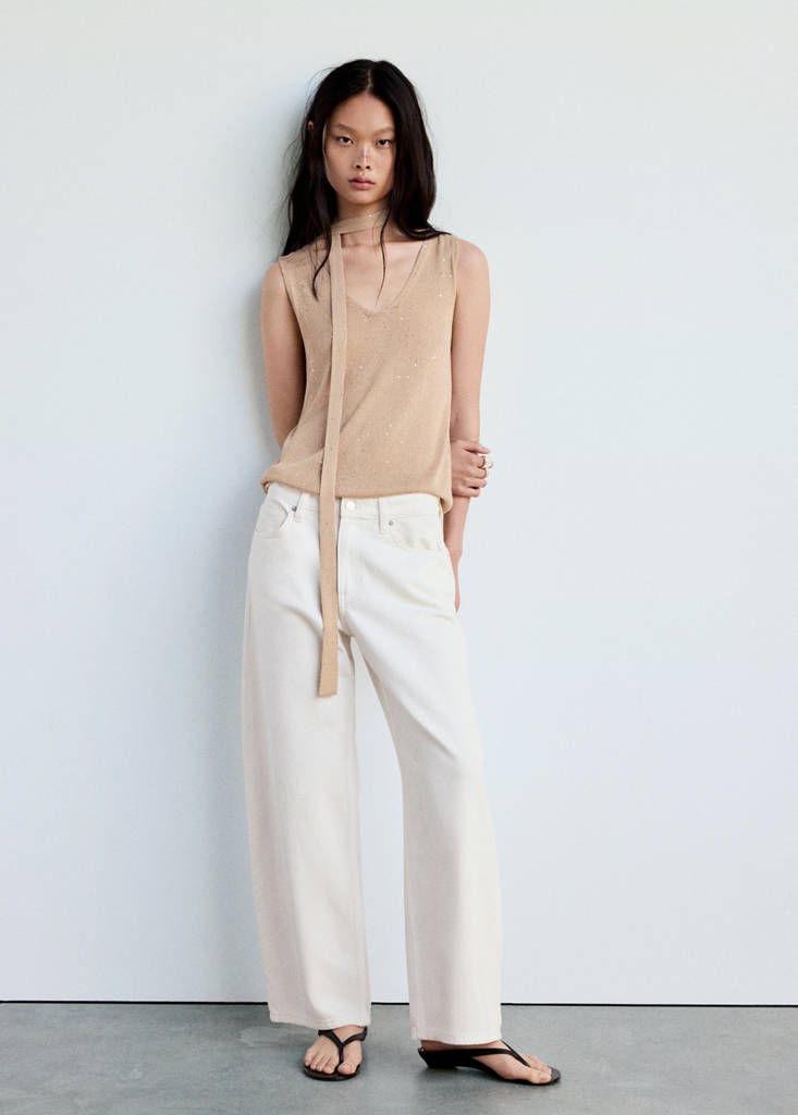 Knitted top with sequin detail — Sand