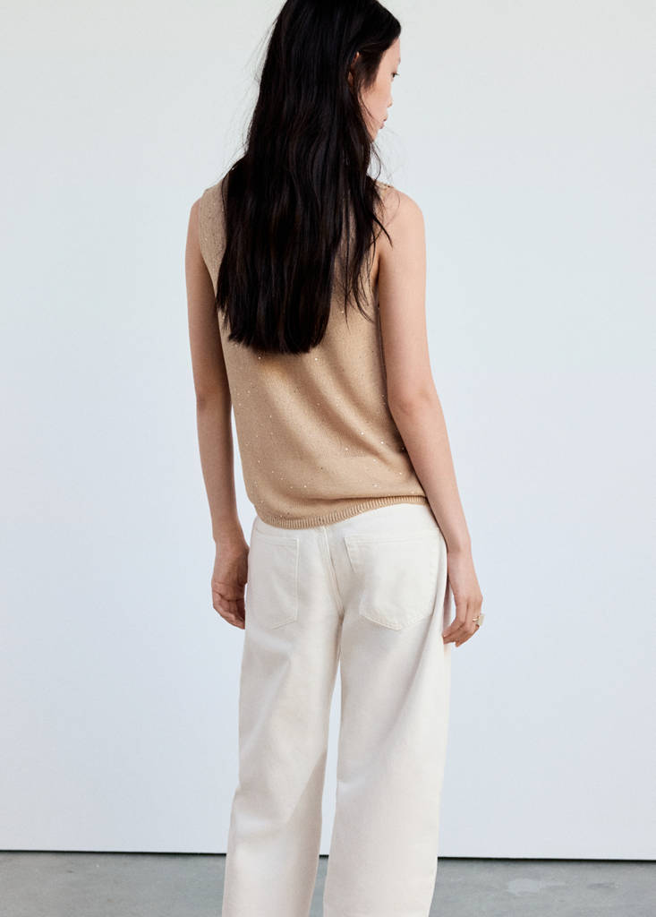 Knitted top with sequin detail — Sand