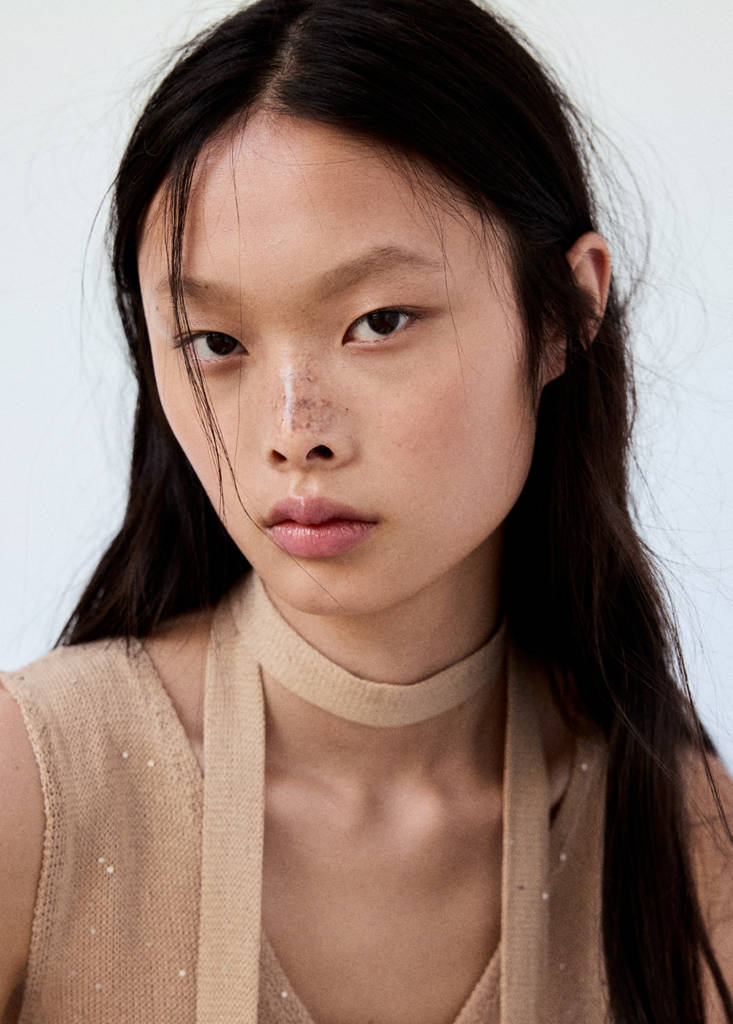 Knitted top with sequin detail — Sand