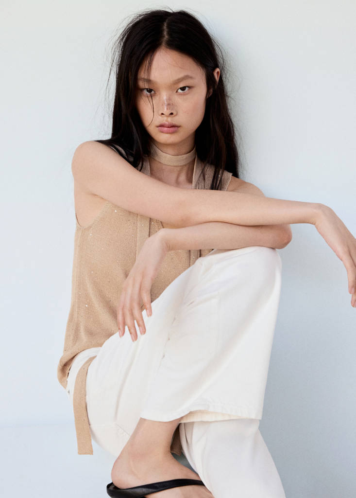 Knitted top with sequin detail — Sand