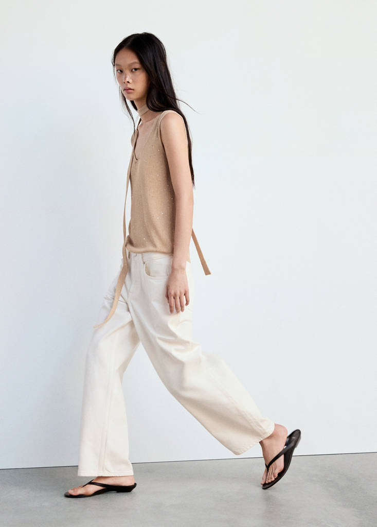 Knitted top with sequin detail — Sand