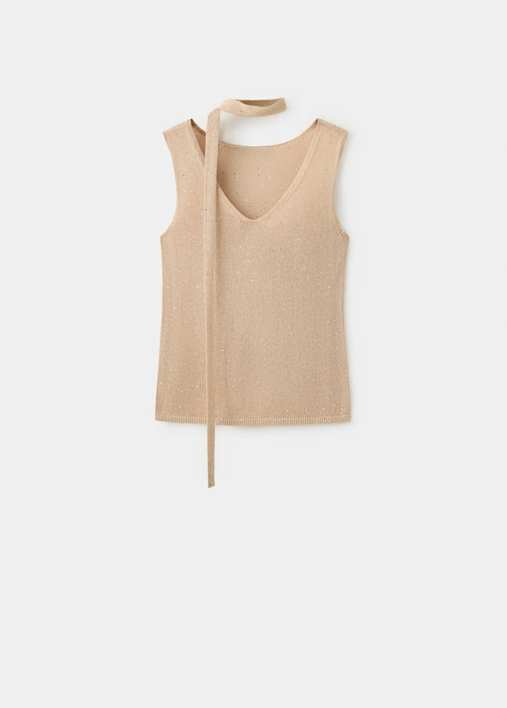 Knitted top with sequin detail — Sand