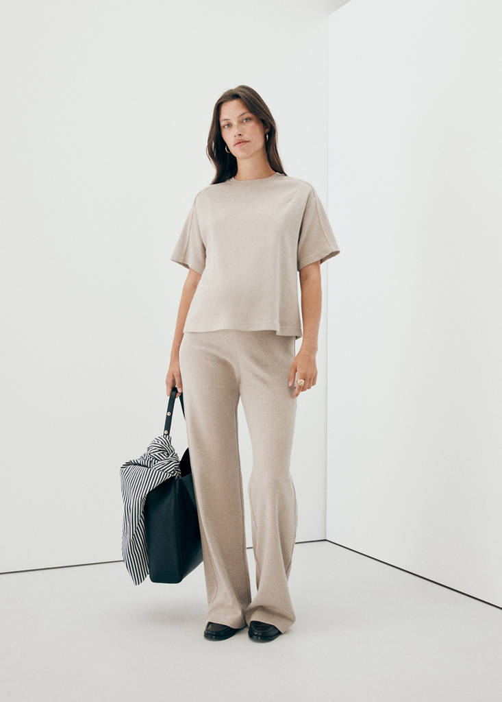 Maternity T-shirt with stitching detail — Ecru