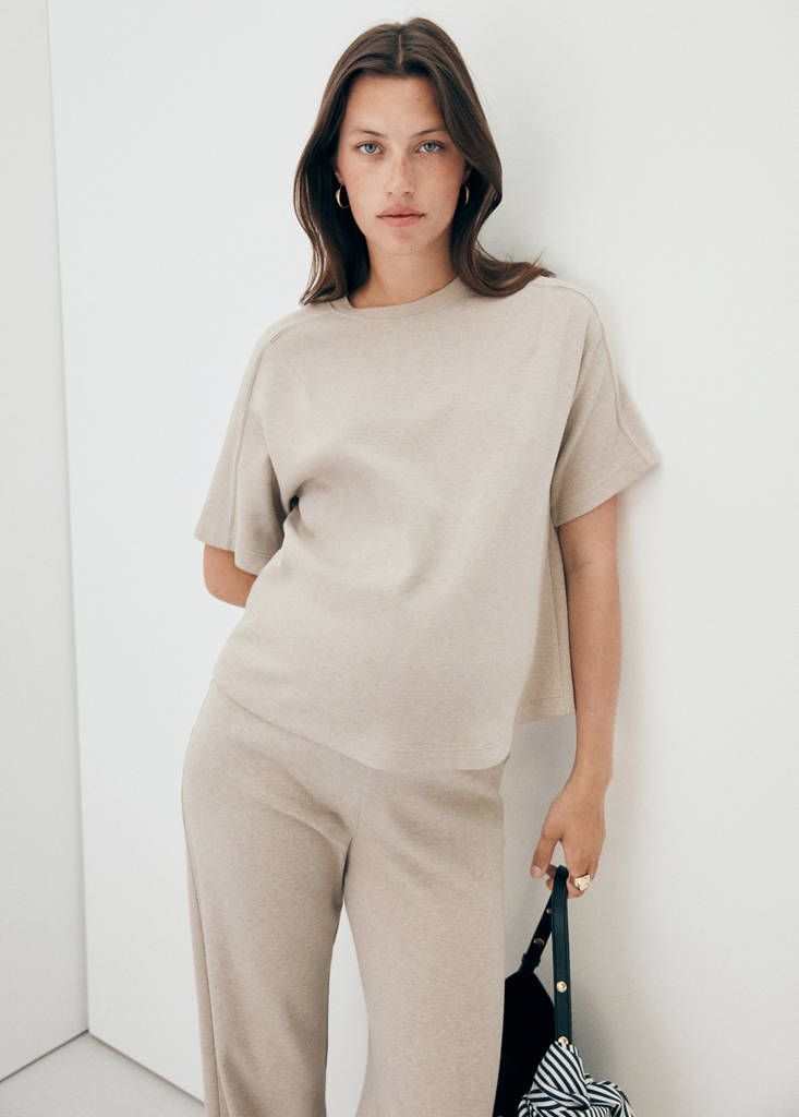 Maternity T-shirt with stitching detail — Ecru