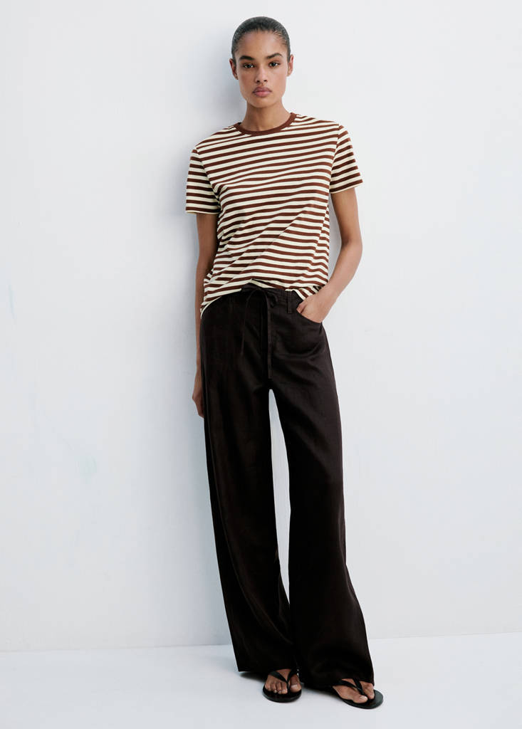 Striped cotton T-shirt — Brown