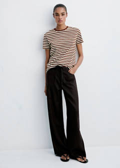 Striped cotton T-shirt — Brown 2