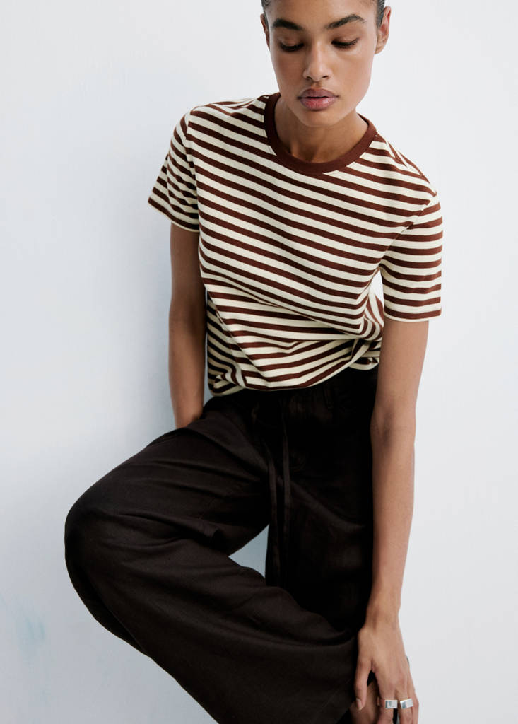 Striped cotton T-shirt — Brown