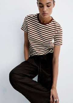 Striped cotton T-shirt — Brown 1