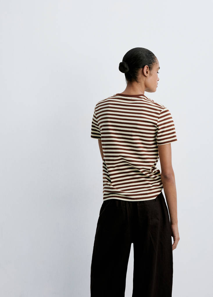 Striped cotton T-shirt — Brown
