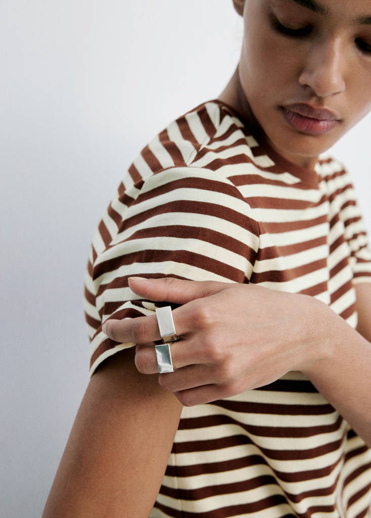 Striped cotton T-shirt — Brown