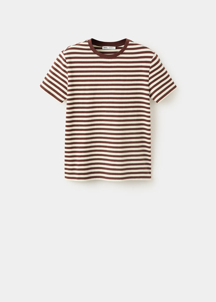Striped cotton T-shirt — Brown