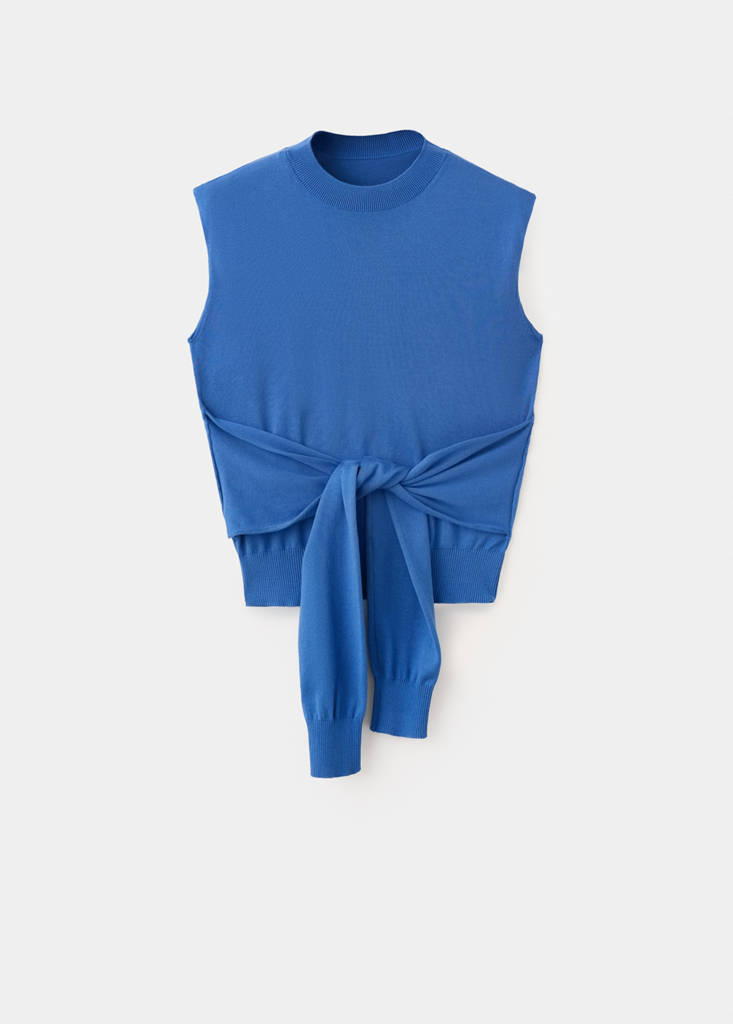 Knit gilet with knot detail — Blue