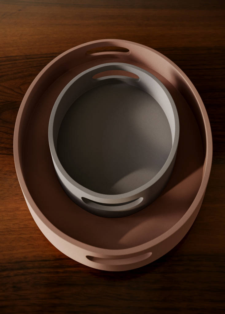 Large oval tray with handles — Pink