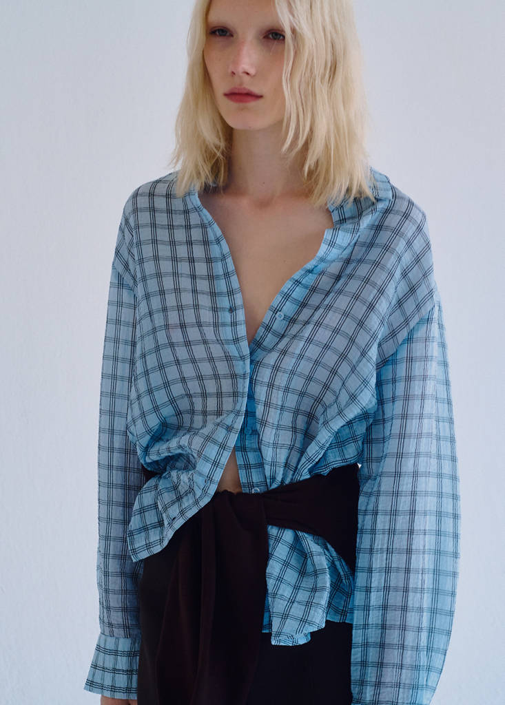 Textured plaid lyocell shirt